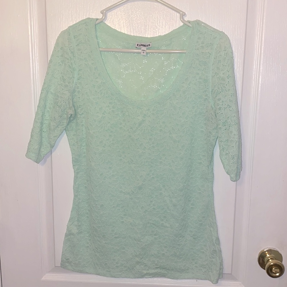 mint green floral lace top quarter sleeve express